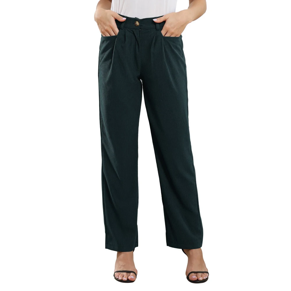 Women High Waisted Pants Loose Casual Elegant Pure Color Button Zip Closure Pants with Pocket Dark Green XL