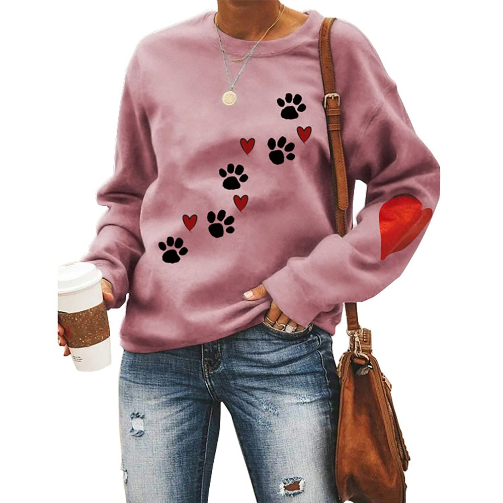 Women Top Loose Fashion Round Neck Long Sleeve Polyester Soft Breathable Machine Washable Clothing Rose Red(black Dog Paw Print) XXL