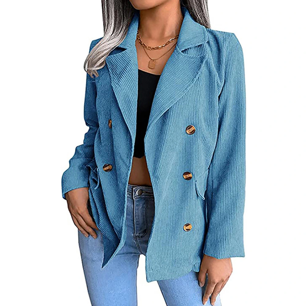 Button Jacket Revers Design Pure Color Long Sleeve Fashionable Slim Fit Casual Women Coat for Autumn Winter Blue M