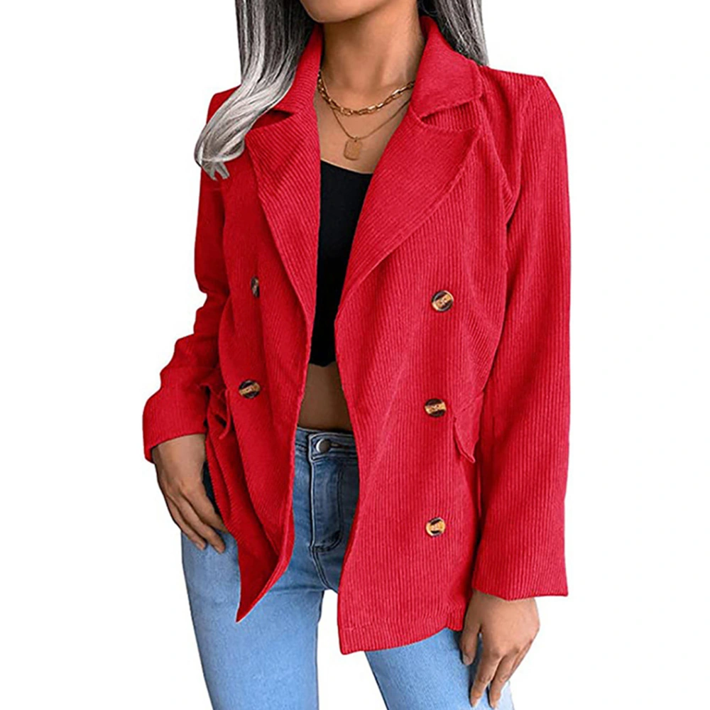 Button Jacket Revers Design Pure Color Long Sleeve Fashionable Slim Fit Casual Women Coat for Autumn Winter Red XXL