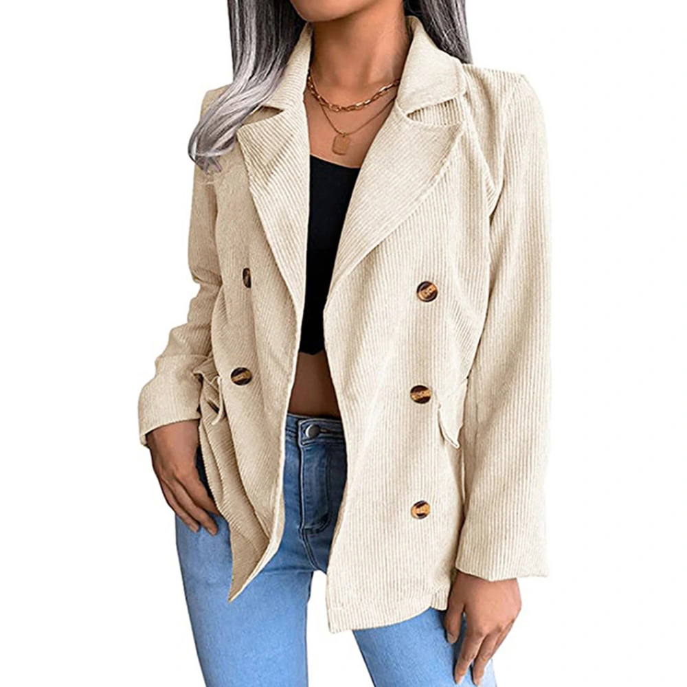 Button Jacket Revers Design Pure Color Long Sleeve Fashionable Slim Fit Casual Women Coat for Autumn Winter Apricot L