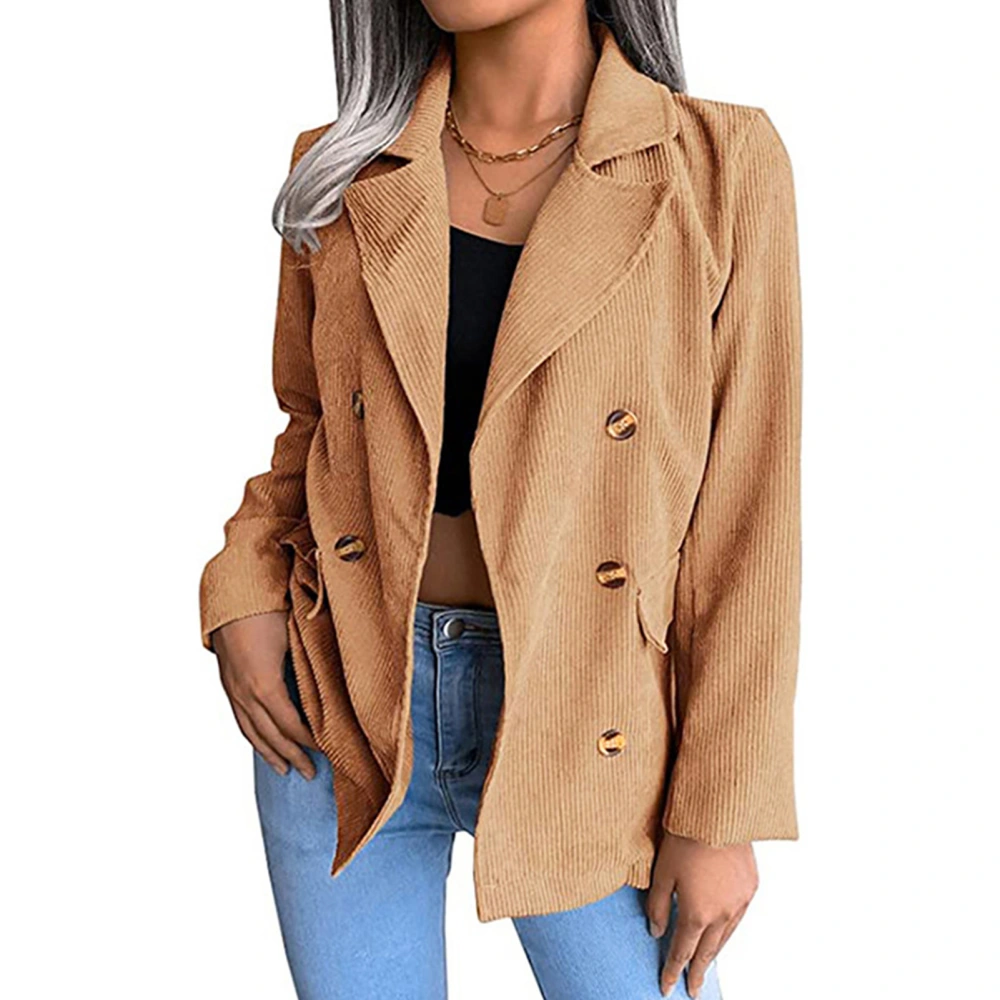 Button Jacket Revers Design Pure Color Long Sleeve Fashionable Slim Fit Casual Women Coat for Autumn Winter Khaki M