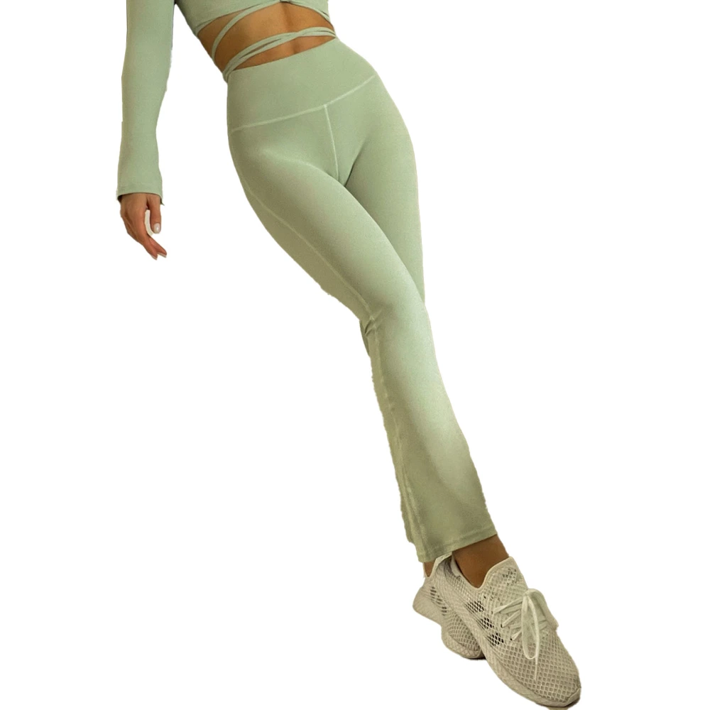 Flared Leggings High Waisted Pure Color Elastic Soft Full Length Casual Slim Flared Sports Leggings for Women Green M