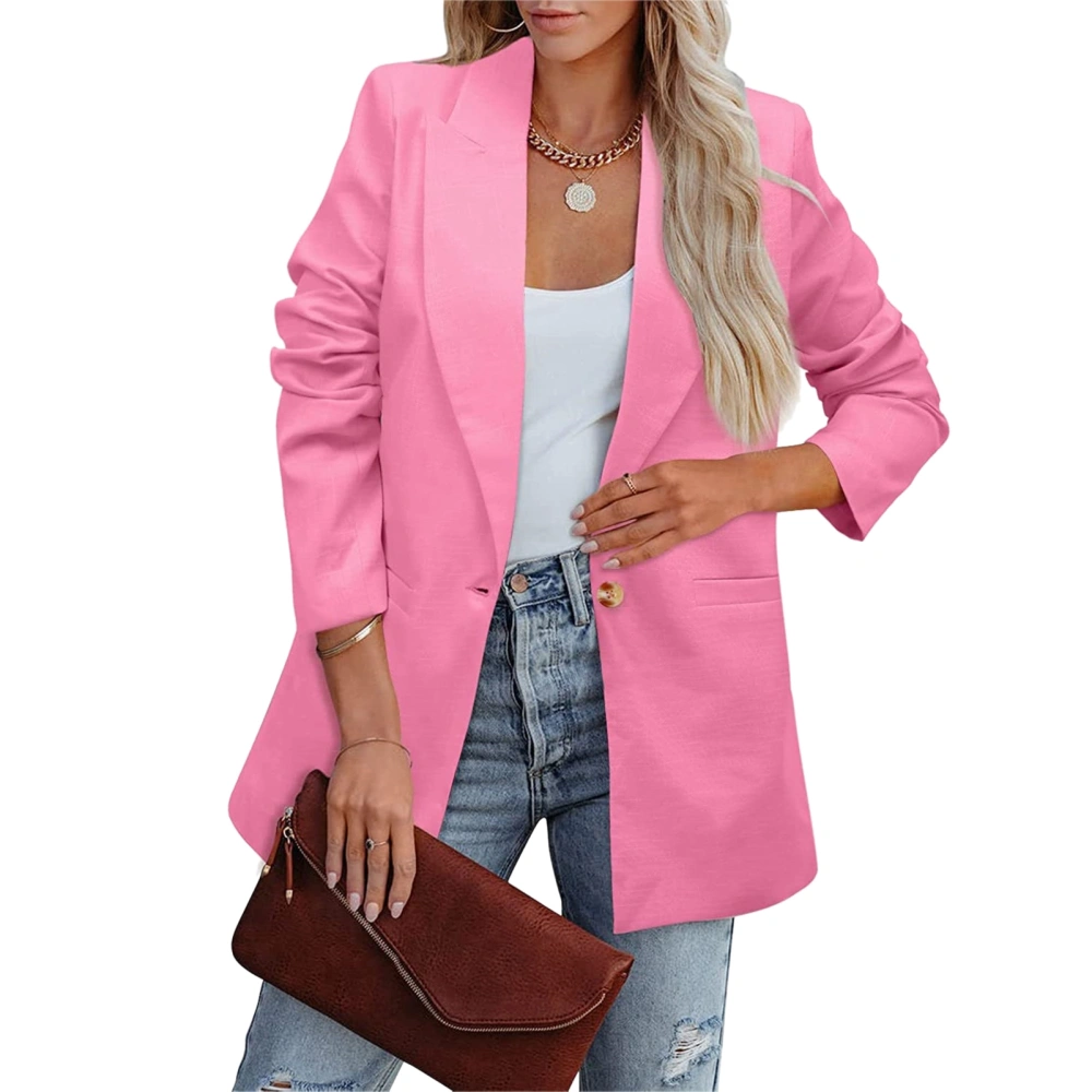 Women Suit Jacket Long Sleeve Pure Color Leisure Style Soft Polyester Women Blazer for Business Work Outdoor Pink XL