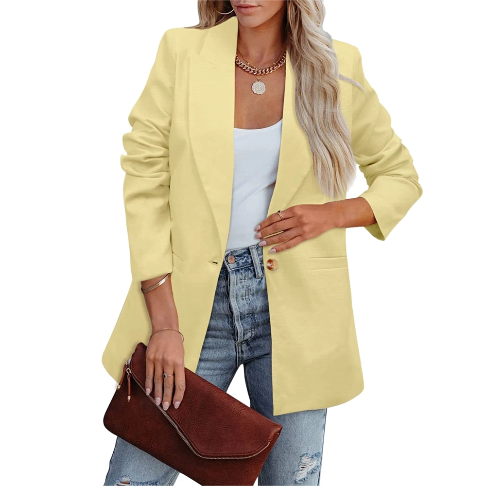 Women Suit Jacket Long Sleeve Pure Color Leisure Style Soft Polyester Women Blazer for Business Work Outdoor Yellow M