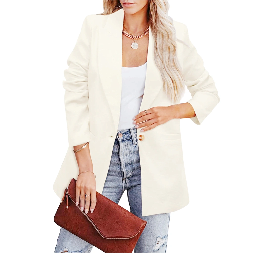 Women Suit Jacket Long Sleeve Pure Color Leisure Style Soft Polyester Women Blazer for Business Work Outdoor White L