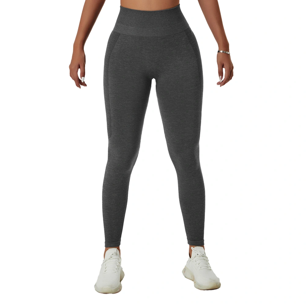 Tight Yoga Pants High Waisted Stretch Hip Fitness Seamless Fashionable Yoga Long Leggings for Riding Running Dark Gray L