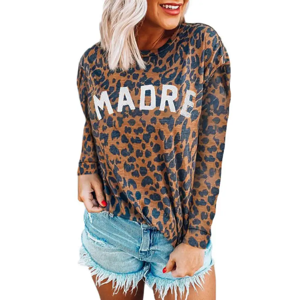 Women Long Sleeve Top Round Neck Yellow Print Casual Fashionable Lady Pullover Shirt for Daily Dating Work MADRE S