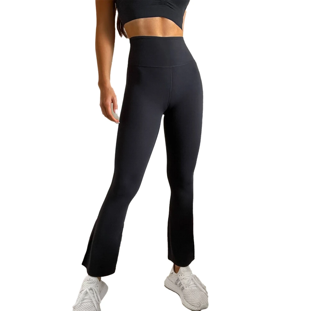 Flared Leggings High Waisted Pure Color Elastic Soft Full Length Casual Slim Flared Sports Leggings for Women Black M