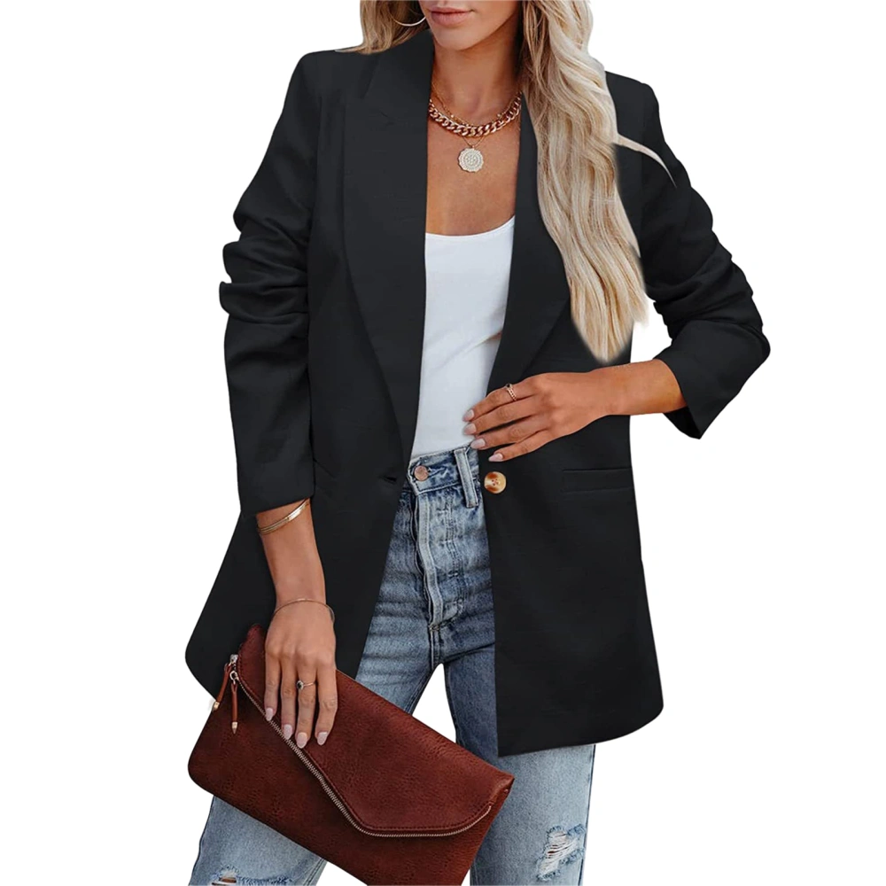 Women Suit Jacket Long Sleeve Pure Color Leisure Style Soft Polyester Women Blazer for Business Work Outdoor Black XL