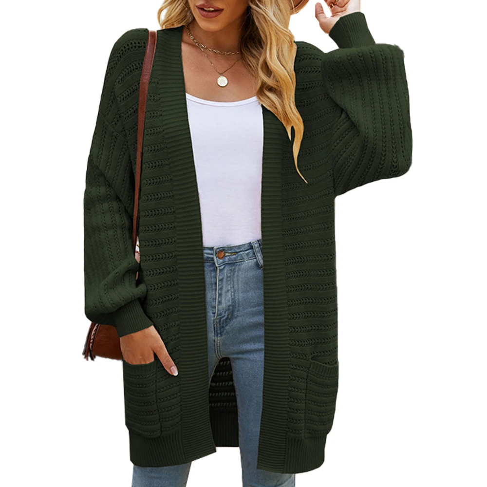 Women Hooded Sweater Coat Pure Color Puff Sleeve Soft Polyester Fiber Women Casual Cardigan for Office Dating Home OD Green M