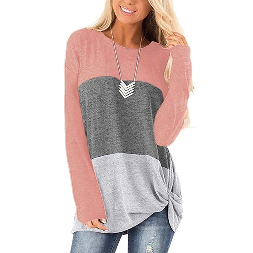 Women Long Sleeve Top Casual Roundneck Color Matching Kink Breathable Polyester Machine Washable Clothing Pink Gray Gray XL