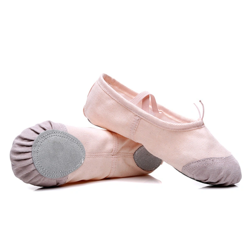 1 Pair Girls Ballet Practice Shoes Soft Stretchy Canvas PU Leather Sole Ballet Slipper for Dancing Color Skin PU Leather Sole 28