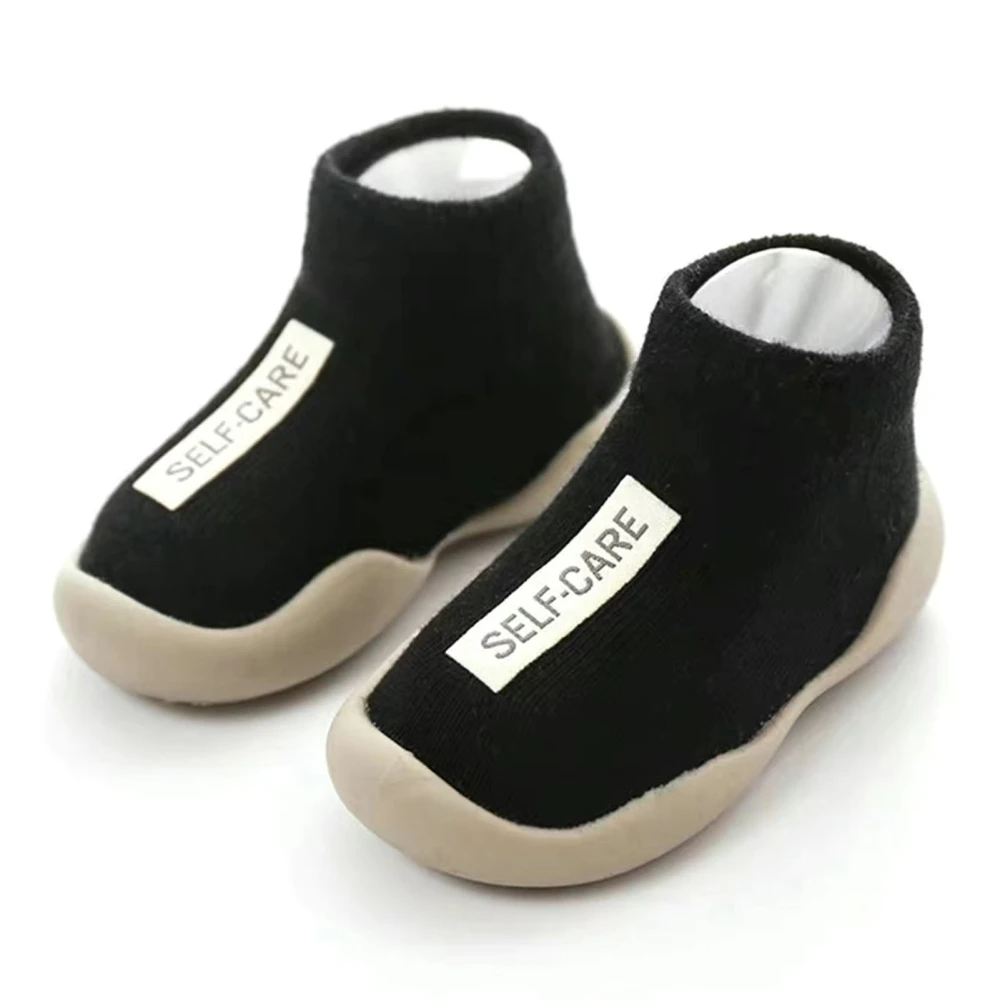 Infants Cotton Socks Shoes Skidproof Elastic Soft Breathable Indoor Outdoor Baby Slipper for Newborn Toddler Black 24-25