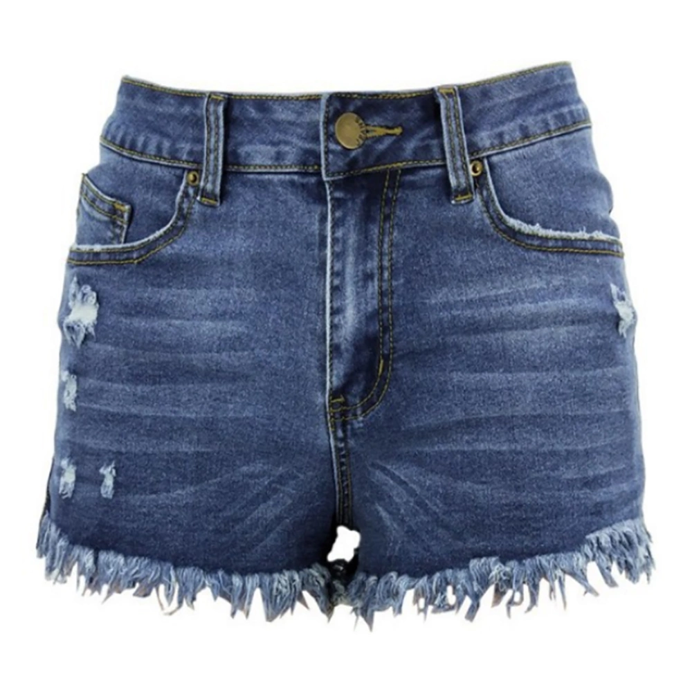 Women Denim Shorts Stretchy Casual Distressed Hem Slim Fit Shorts for Female Lady Summer Light Blue M