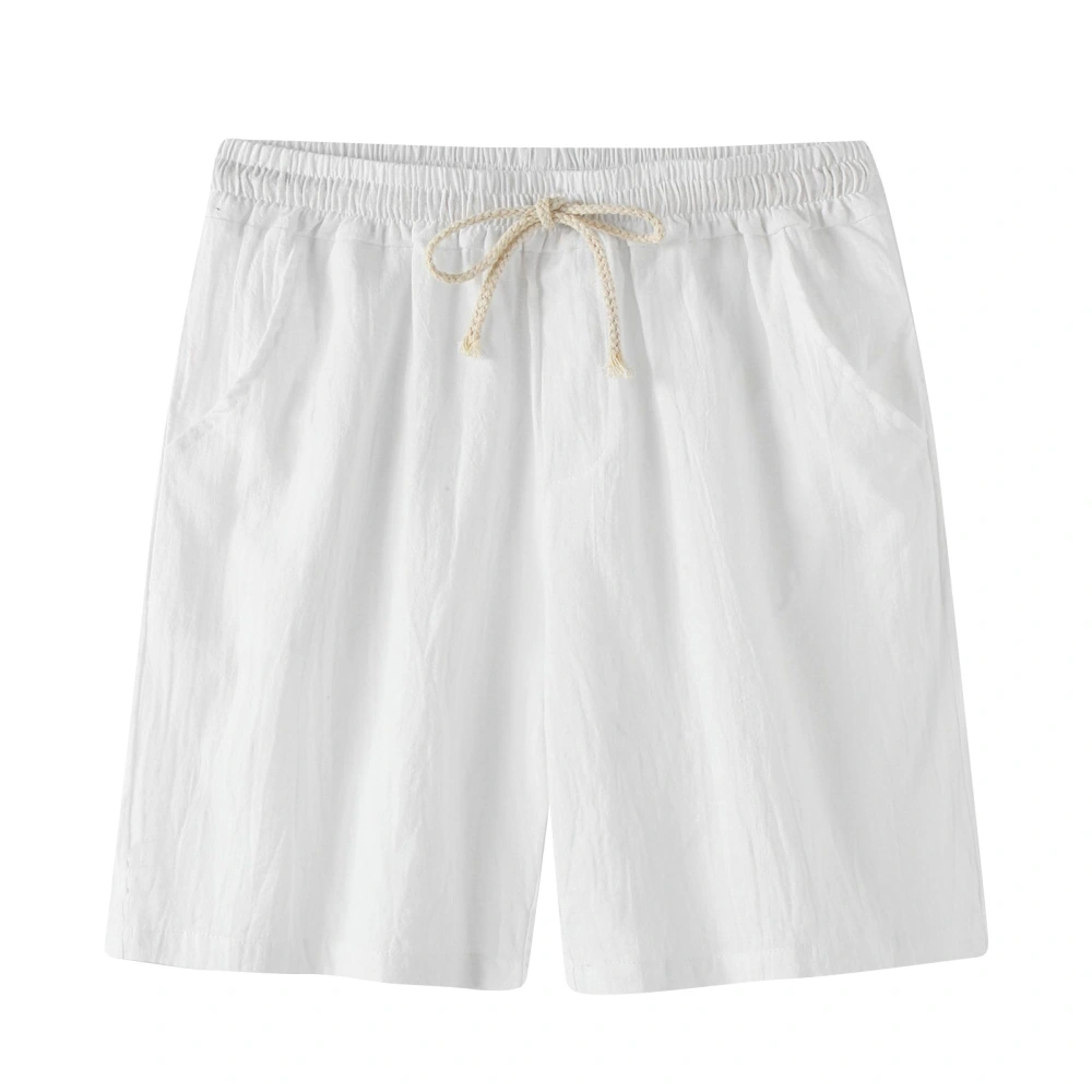 Men Shorts Linen Stretch Casual Drawstring Closure Pure Color Beach Shorts for Summer White XXL