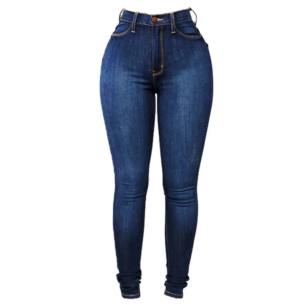 Stretchy Pencil Pants High Waist Slim Fit Fashionable Women Stretchy Work Pants for Lady Blue L