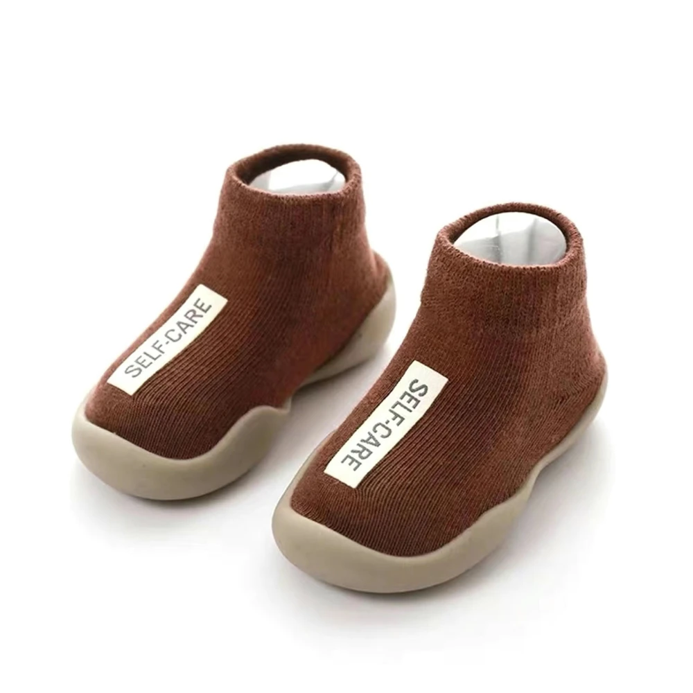 Infants Cotton Socks Shoes Skidproof Elastic Soft Breathable Indoor Outdoor Baby Slipper for Newborn Toddler Brown 24-25