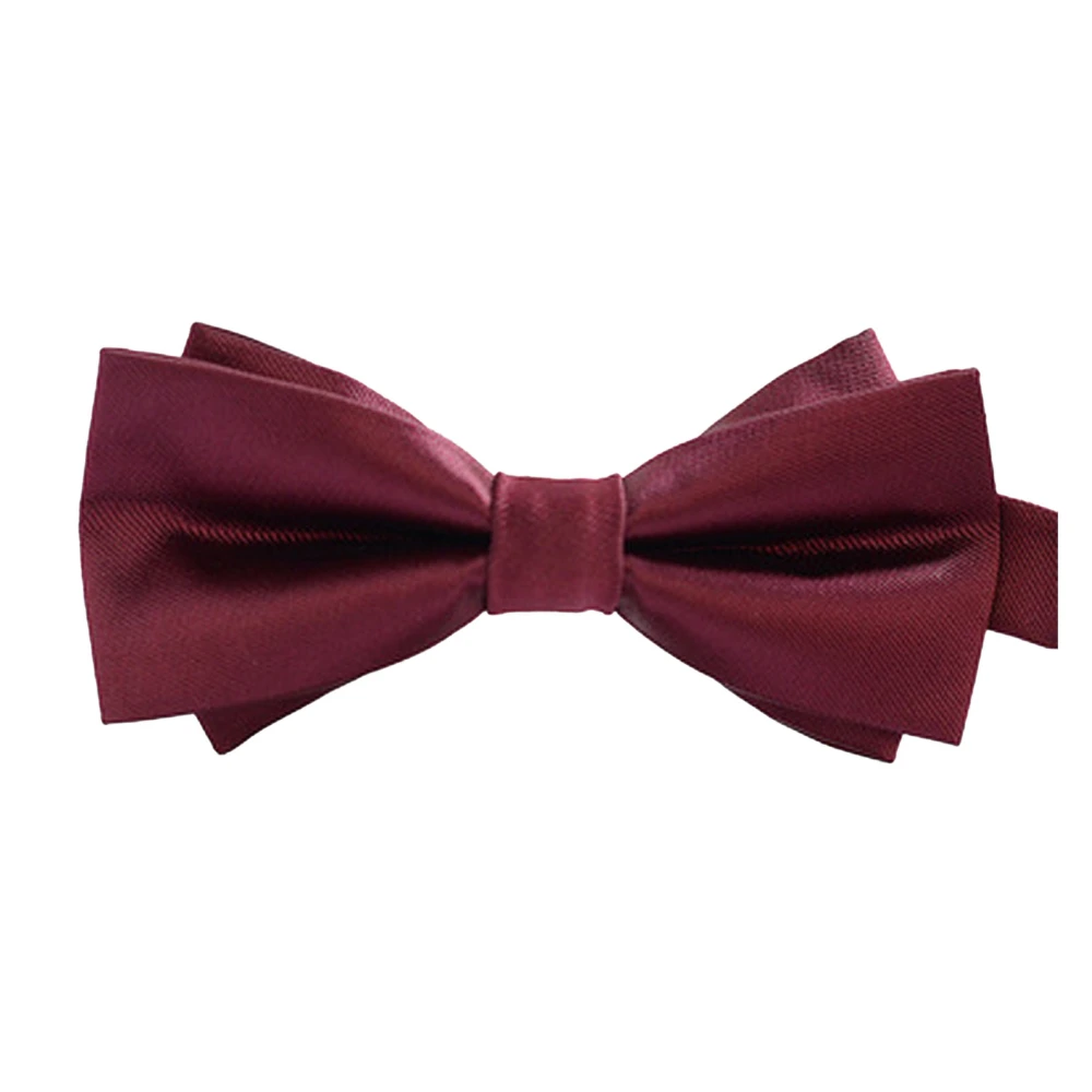 Men Bow Tie Pure Color Polyester Adjutable Bowtie Formal Accessory for Wedding Performance Wine Red