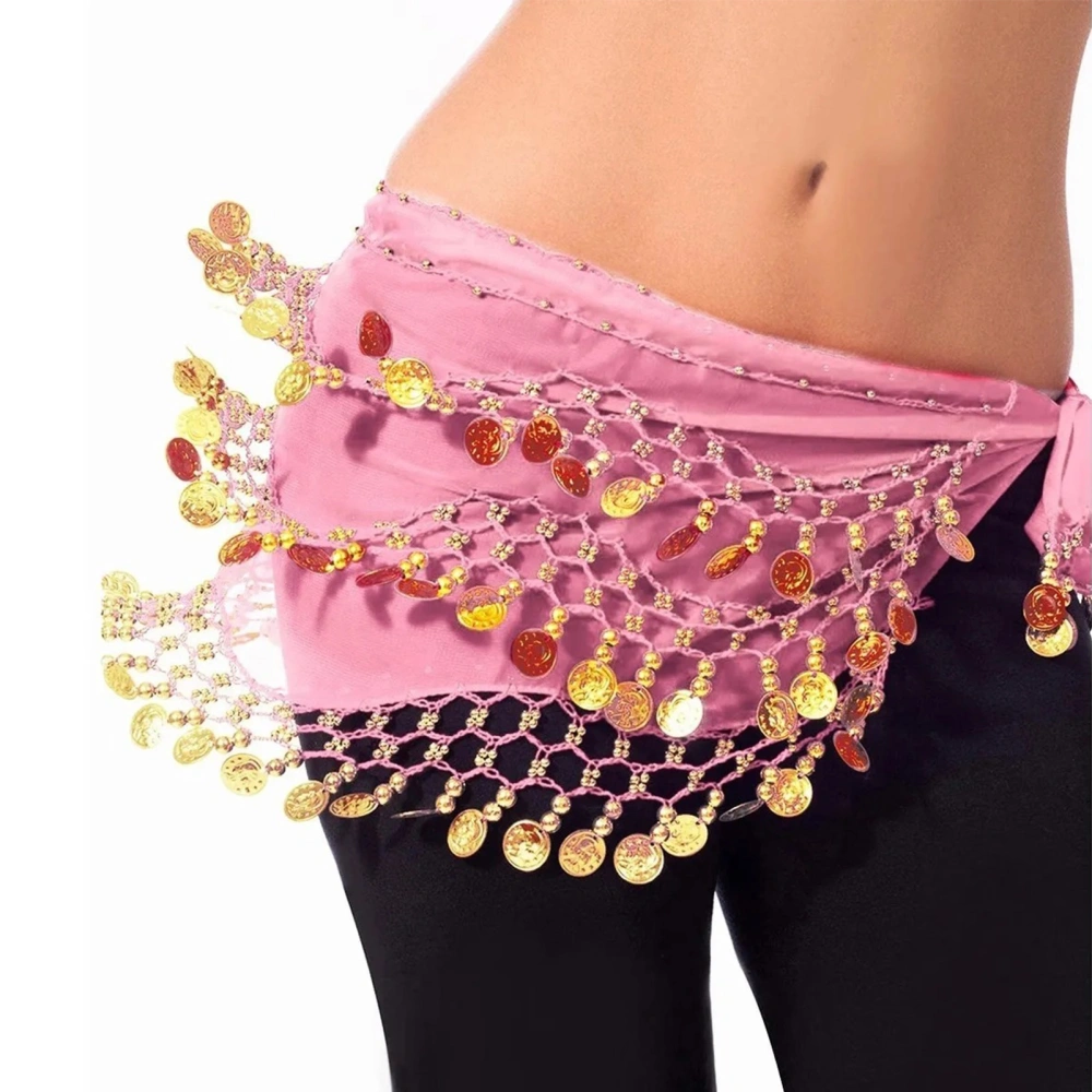 Belly Dance Skirt Beautiful Shiny Lightweight Belly Dance Hip Scarf for Dance Training Performance Pink 98 Coins