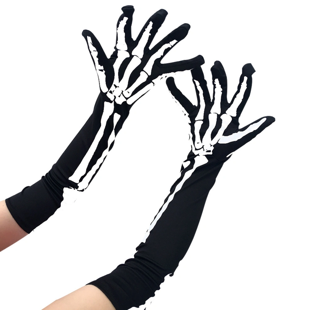 2pcs Skull Gloves Full Finger Claw Soft Ghost Bone Gloves for Halloween Cosplay Party Long 18.9 X 4.1in Free Size