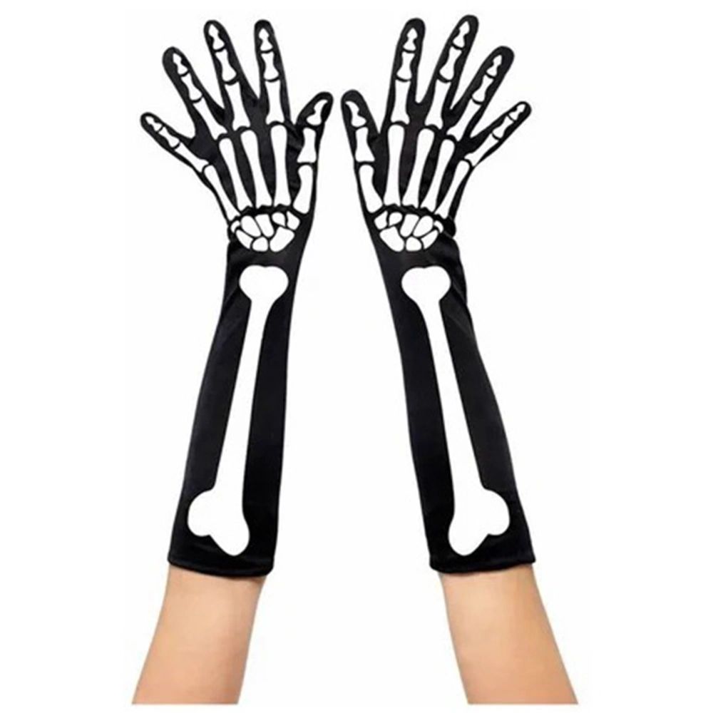 2pcs Skull Gloves Full Finger Claw Soft Ghost Bone Gloves for Halloween Cosplay Party Medium 15 X 3.9in Free Size