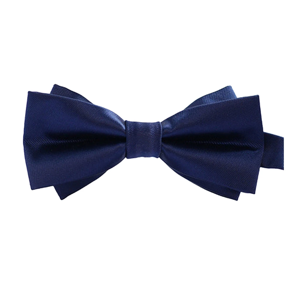 Men Bow Tie Pure Color Polyester Adjutable Bowtie Formal Accessory for Wedding Performance Navy Blue