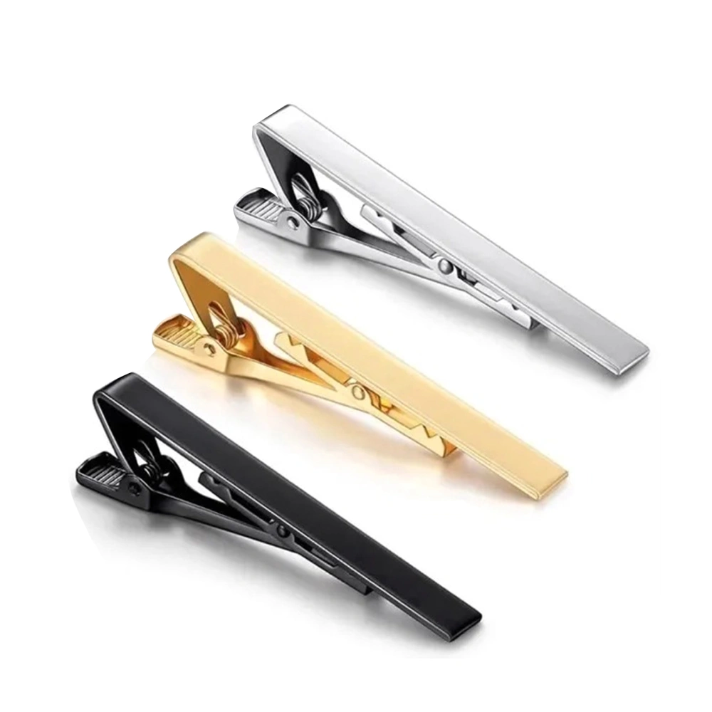 3pcs Tie Clip Set Copper Elegant Fashionable Pinch Clasp Men Necktie Clip Set for Wedding Anniversary Gold Black Silver