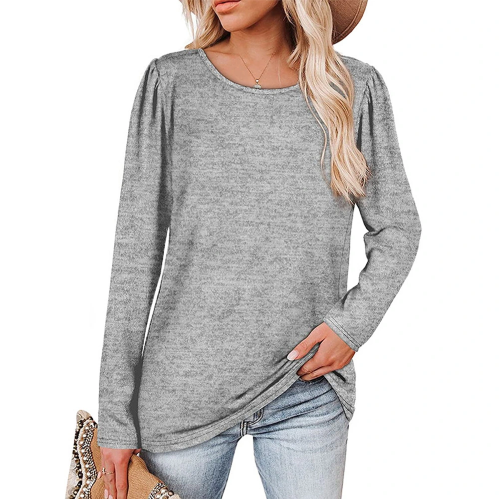 Womens Long Sleeve Shirt Casual Loose Solid Color Skin Friendly Round Neck Long Sleeve Top for Spring Autumn Winter Light Gray S