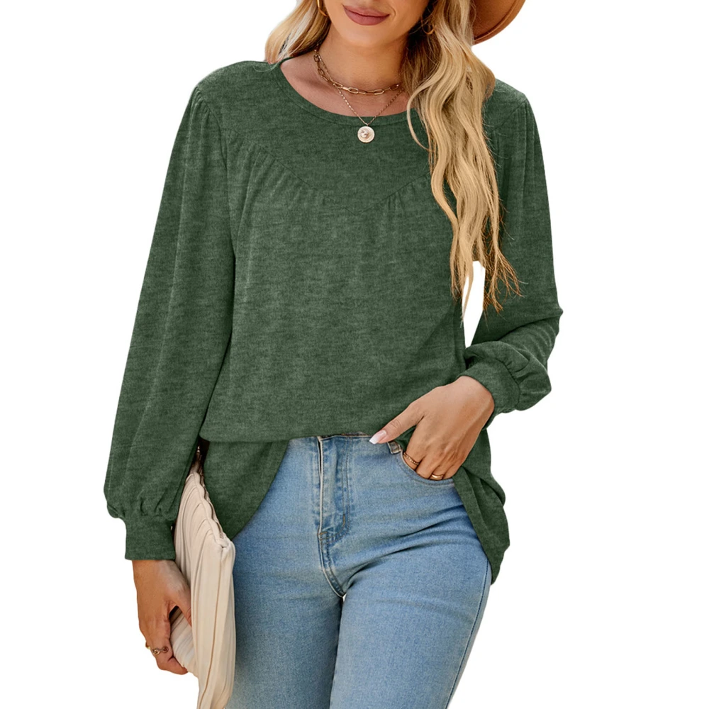 Puff Sleeve Blouse Top Loose Long Sleeve Round Neck Womens Tops for Parties Schools Offices Appointments Jobs Green XL