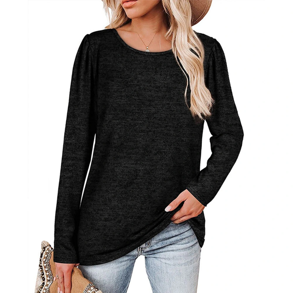 Womens Long Sleeve Shirt Casual Loose Solid Color Skin Friendly Round Neck Long Sleeve Top for Spring Autumn Winter Black L