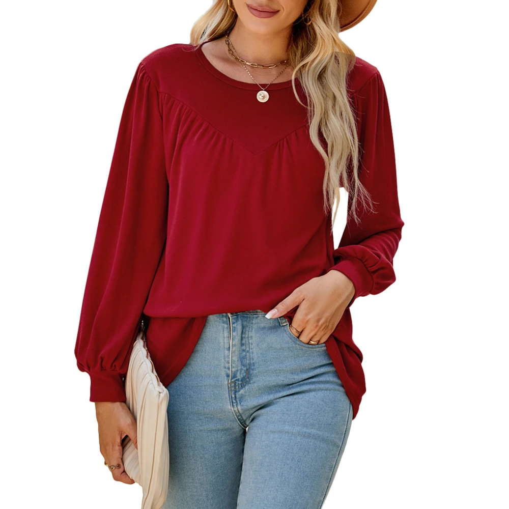 Puff Sleeve Blouse Top Loose Long Sleeve Round Neck Womens Tops for Parties Schools Offices Appointments Jobs Red XXL