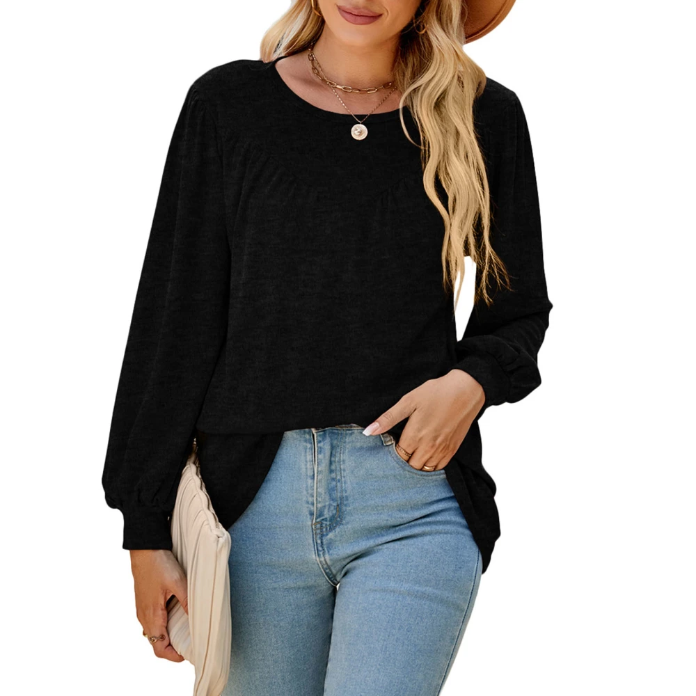 Puff Sleeve Blouse Top Loose Long Sleeve Round Neck Womens Tops for Parties Schools Offices Appointments Jobs Black XXL