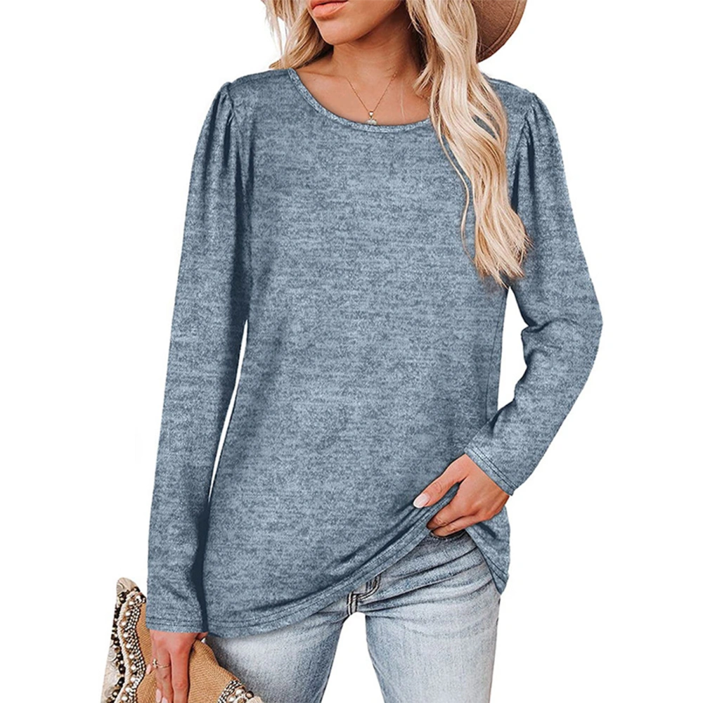 Womens Long Sleeve Shirt Casual Loose Solid Color Skin Friendly Round Neck Long Sleeve Top for Spring Autumn Winter Light Blue L