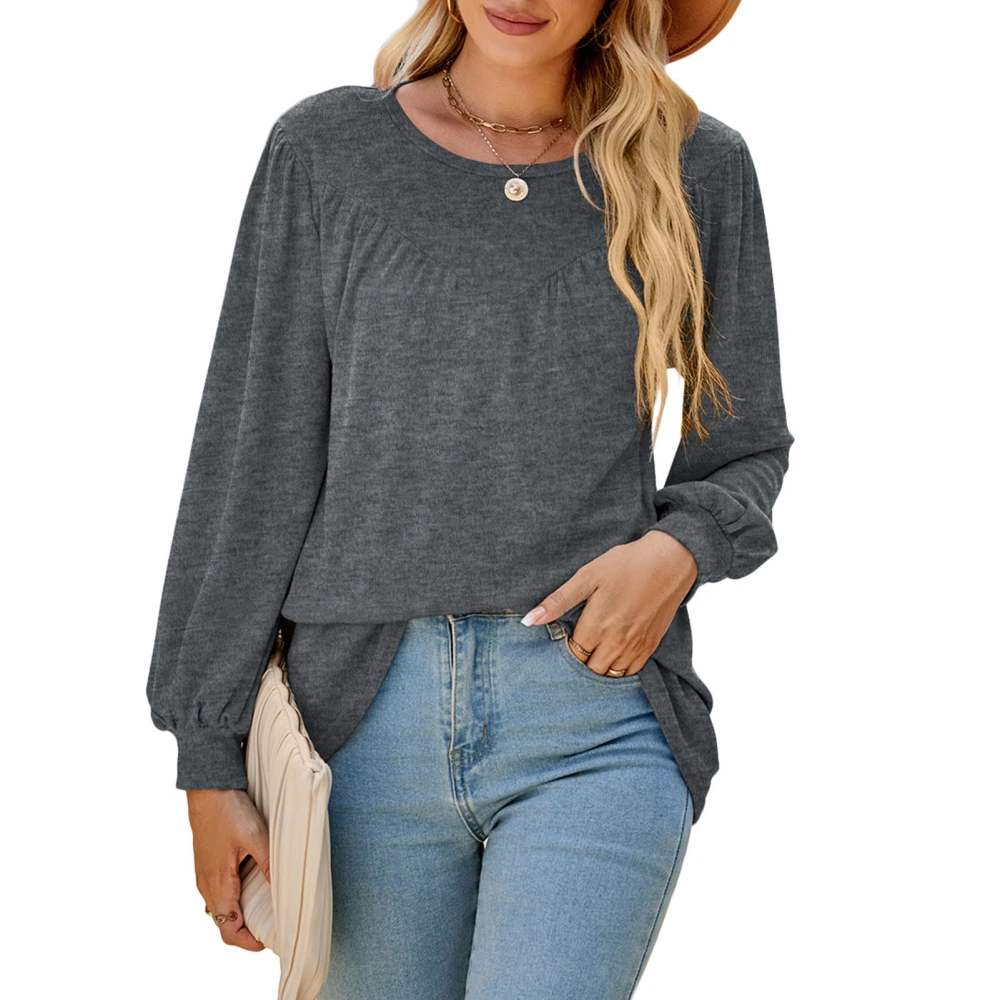 Puff Sleeve Blouse Top Loose Long Sleeve Round Neck Womens Tops for Parties Schools Offices Appointments Jobs Grey XL