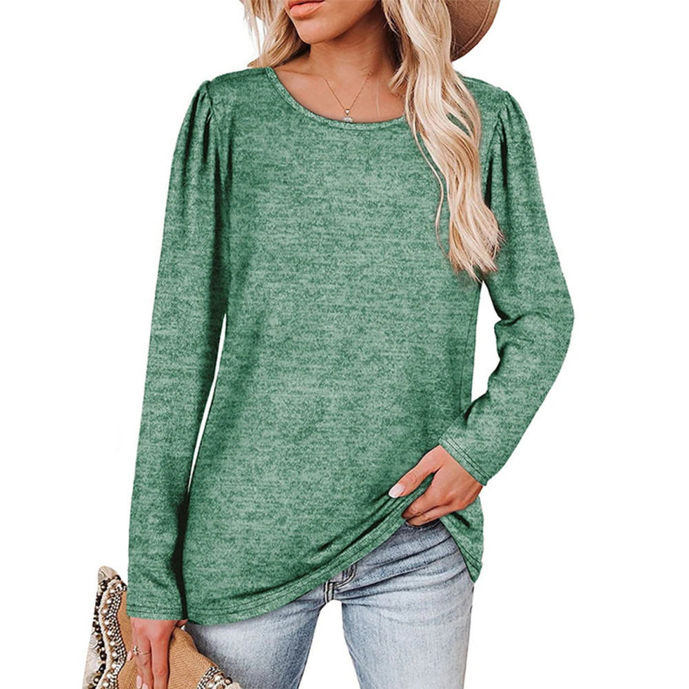 Womens Long Sleeve Shirt Casual Loose Solid Color Skin Friendly Round Neck Long Sleeve Top for Spring Autumn Winter Green M