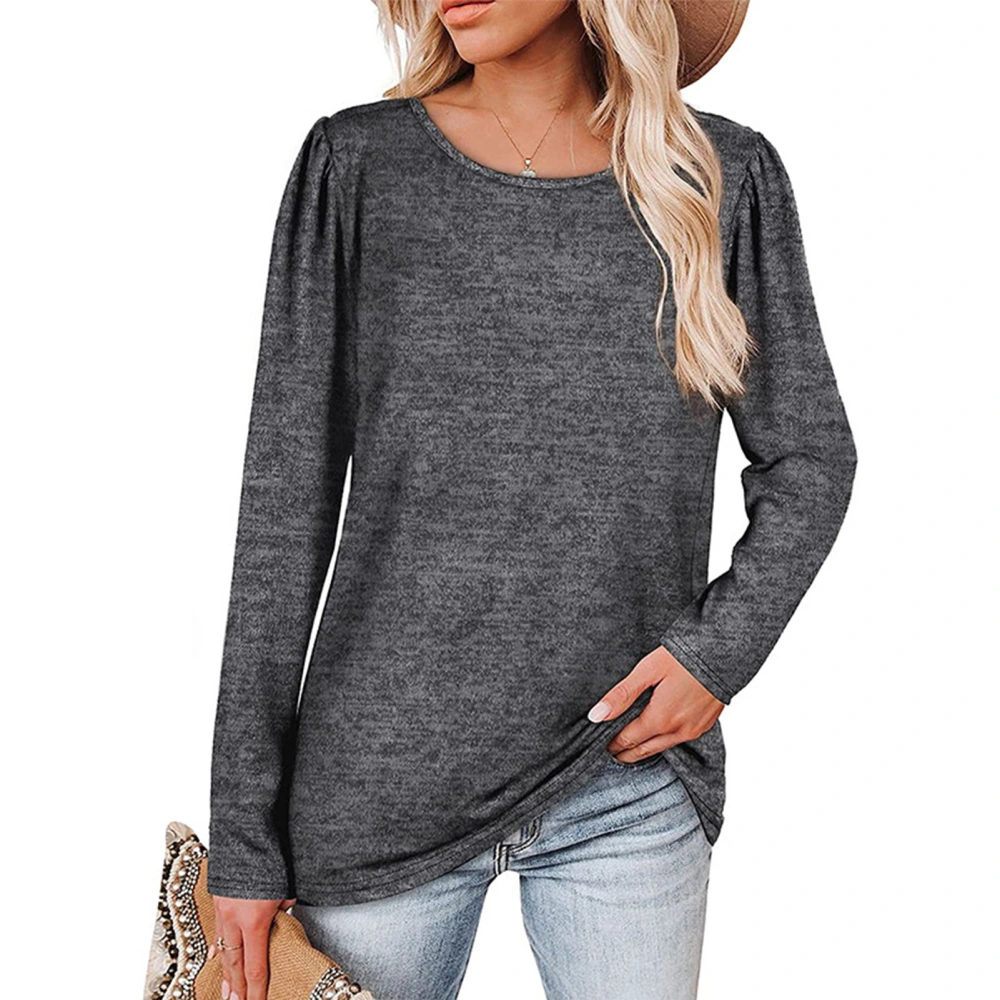 Womens Long Sleeve Shirt Casual Loose Solid Color Skin Friendly Round Neck Long Sleeve Top for Spring Autumn Winter Black Gray L