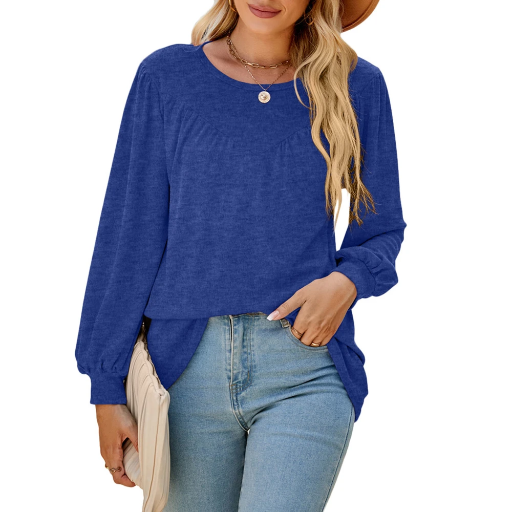 Puff Sleeve Blouse Top Loose Long Sleeve Round Neck Womens Tops for Parties Schools Offices Appointments Jobs Blue XL