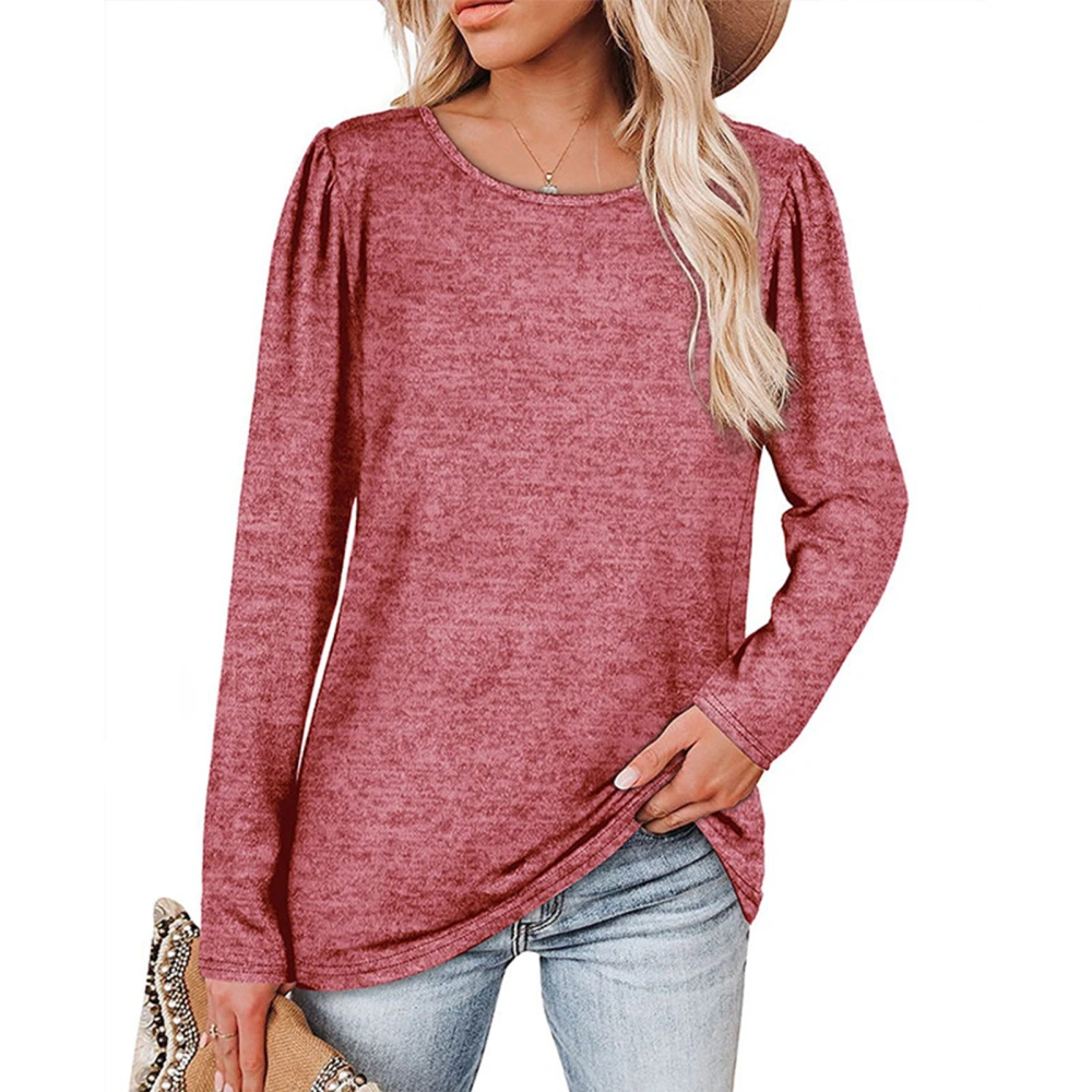 Womens Long Sleeve Shirt Casual Loose Solid Color Skin Friendly Round Neck Long Sleeve Top for Spring Autumn Winter Red XXL