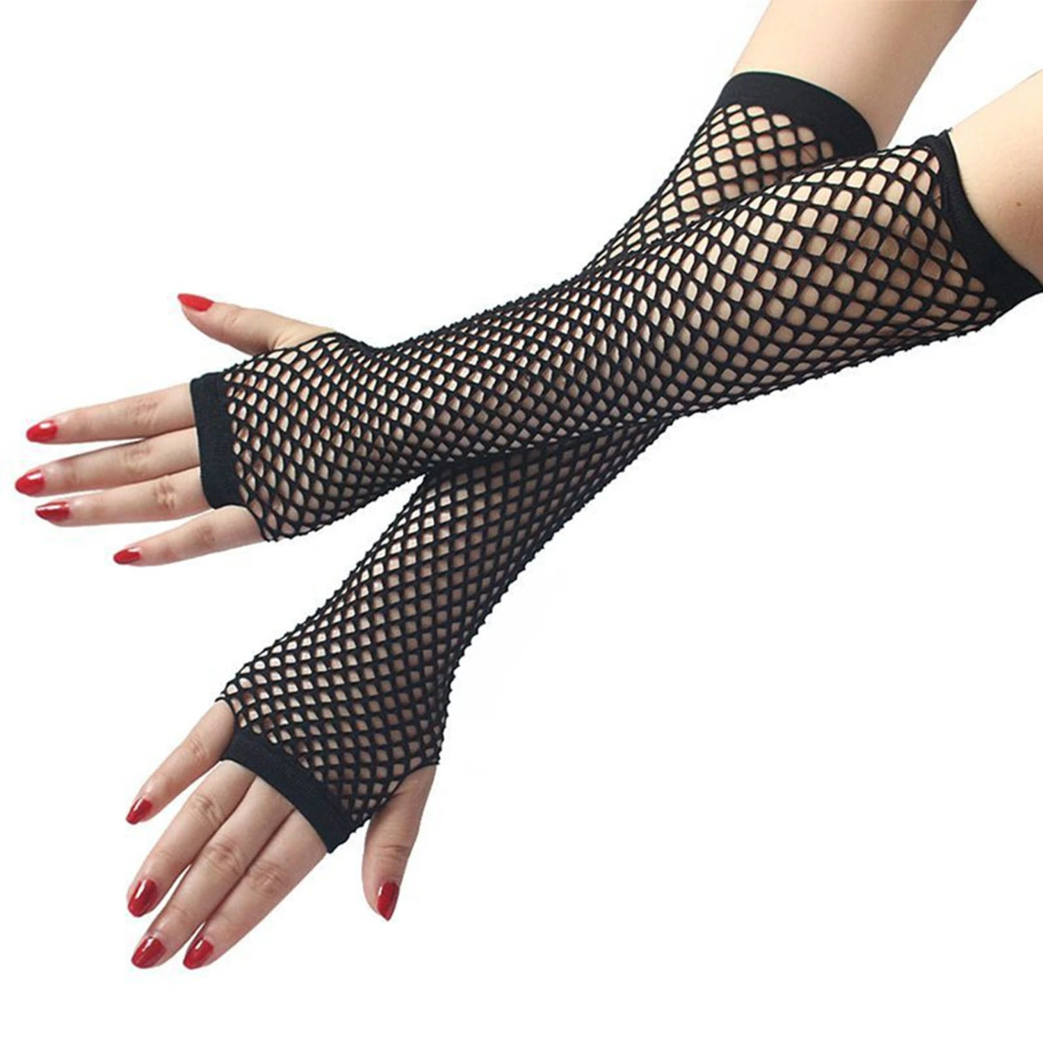 Fishnet Gloves Soft Breathable Punk Style Half Finger Black Long Fishnet Gloves for Party Prom Halloween Christmas