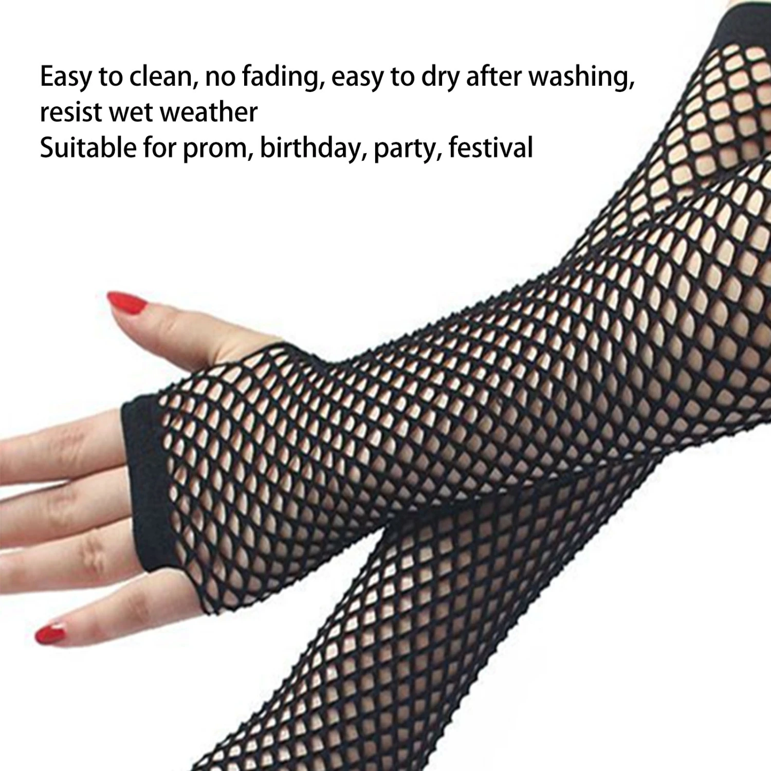 Fishnet Gloves Soft Breathable Punk Style Half Finger Black Long Fishnet Gloves for Party Prom Halloween Christmas