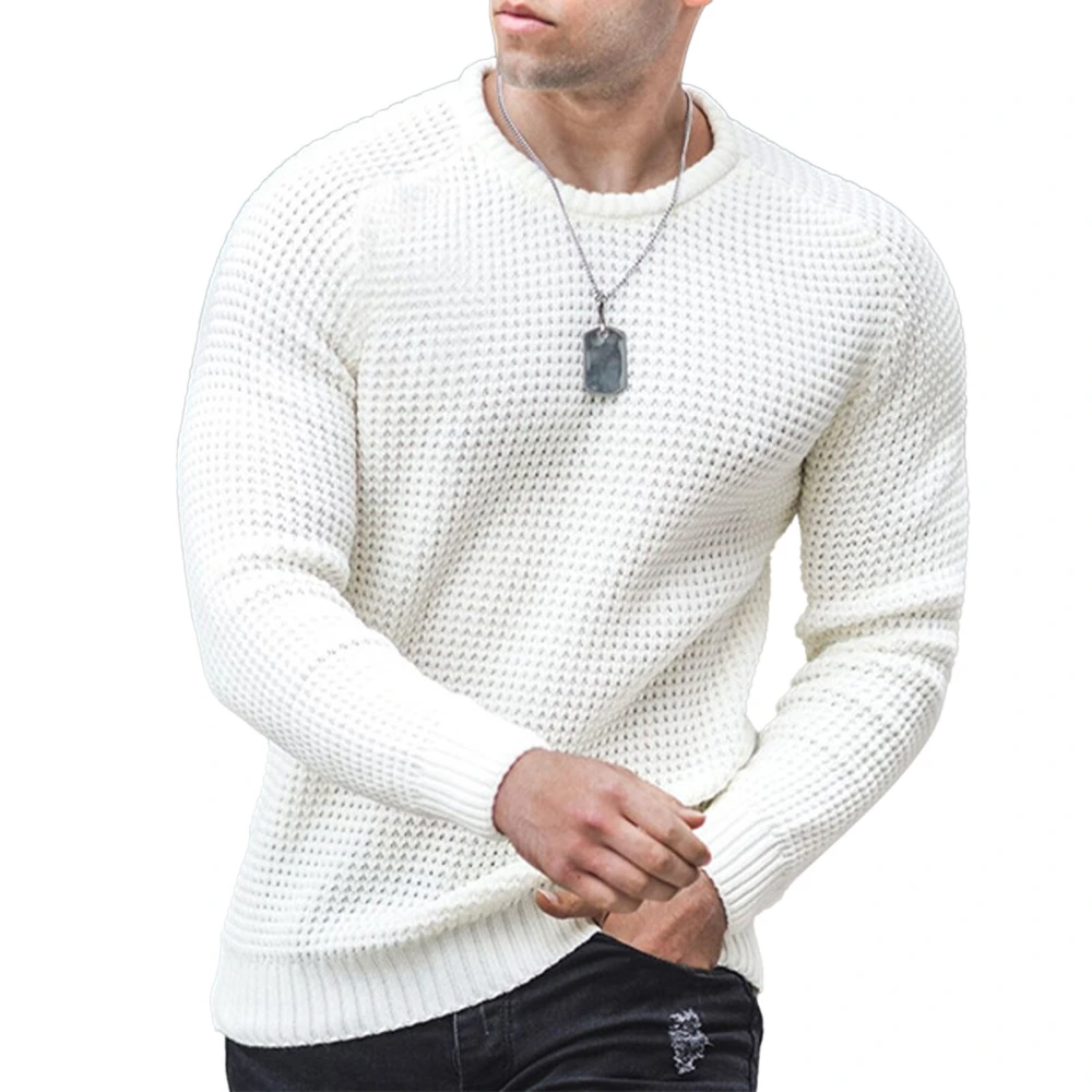 Sweater Round Neck Long Raglan Sleeves Solid Color Casual Comfortable Men Pullover White XXL