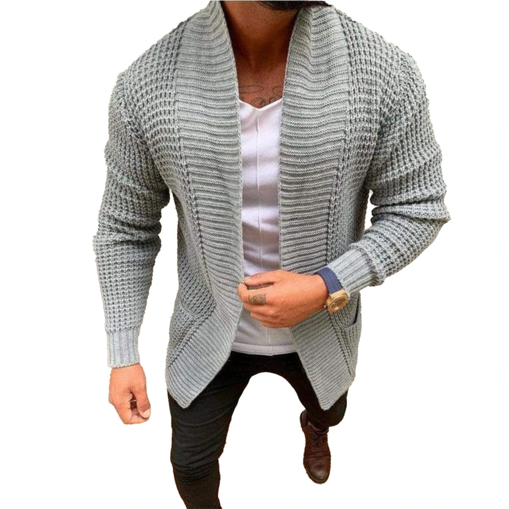 Cardigan Knit Pure Color Long Sleeve Pocket Casual Comfortable Sweater Coat for Men Grey XXL