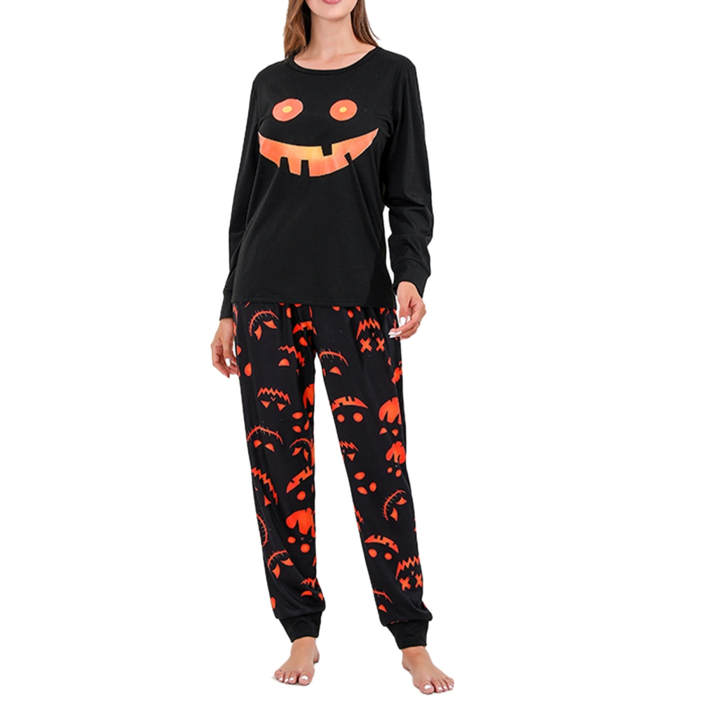 Family Pajamas Halloween Style Luminous Smiling Face Long Sleeve Matching Pajamas for Family Men Women Kids Black WOMEN L