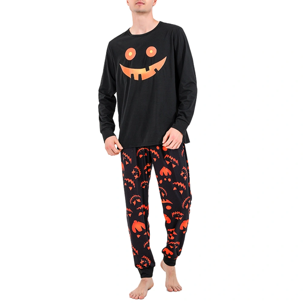 Family Pajamas Halloween Style Luminous Smiling Face Long Sleeve Matching Pajamas for Family Men Women Kids Black MEN M