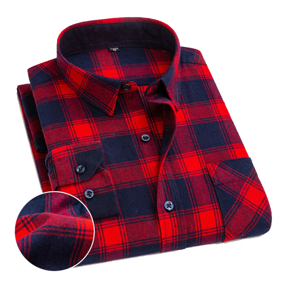 Men Pure Cotton Brushed Plaid Shirt All Seasons Lapel Checkered Casual Shirt for Casual Home Shopping Dating Office R2‑802 41