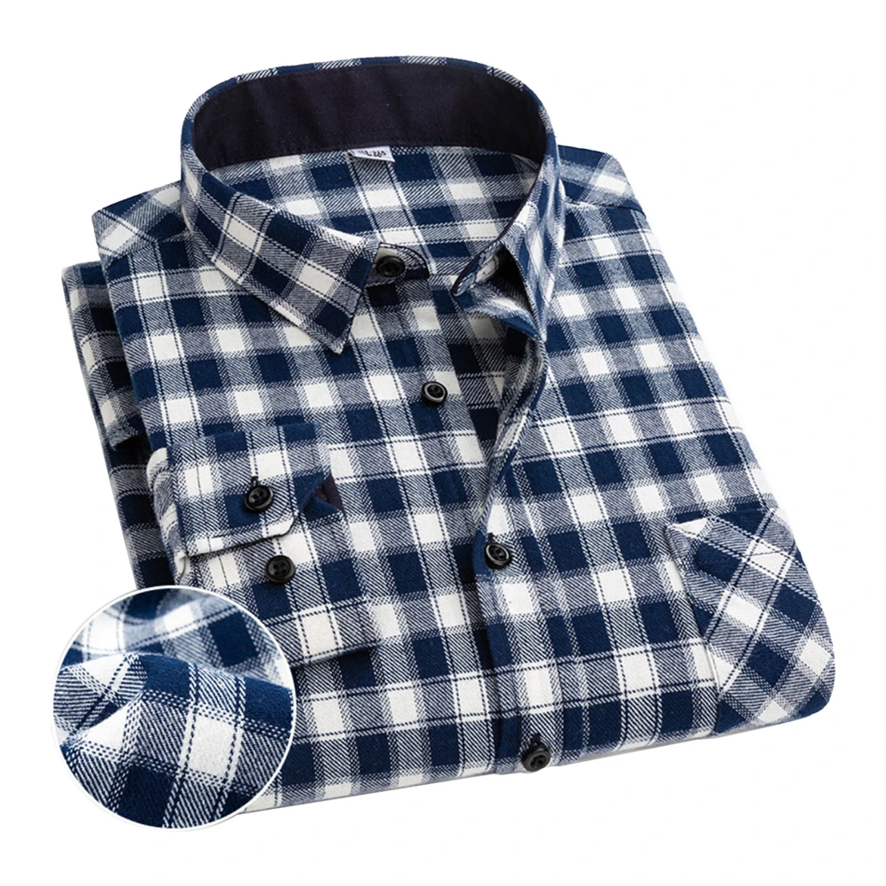 Men Pure Cotton Brushed Plaid Shirt All Seasons Lapel Checkered Casual Shirt for Casual Home Shopping Dating Office R2‑801 42