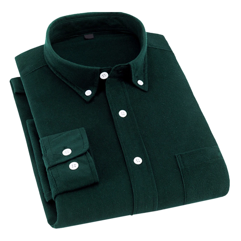 Men Pure Color Long Sleeve Shirt Fashionable Pure Color Turn Down Collar Button Down Shirt with Pocket Green 39