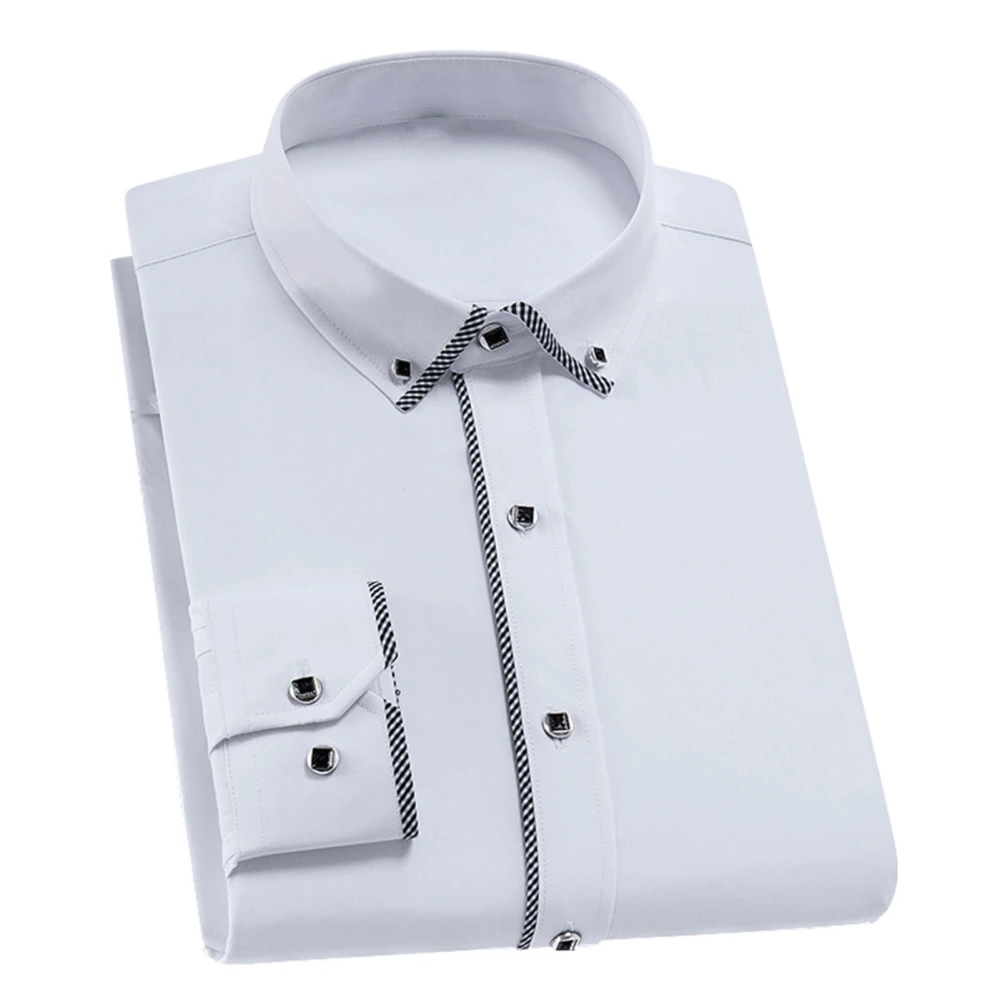 Men Shirt Pure Color Trim Business and Casual Style Long Sleeve Lapel Button Down Shirt Regular Fit 5‑515 White 42