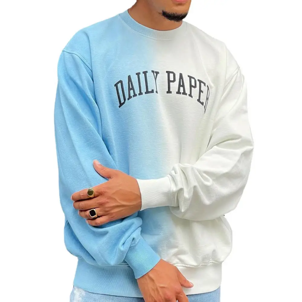 Man Long Sleeve Sweatshirt Gradient Round Neck Loose Letter Printed Fashionable Male Pullover Sweatshirt White XL